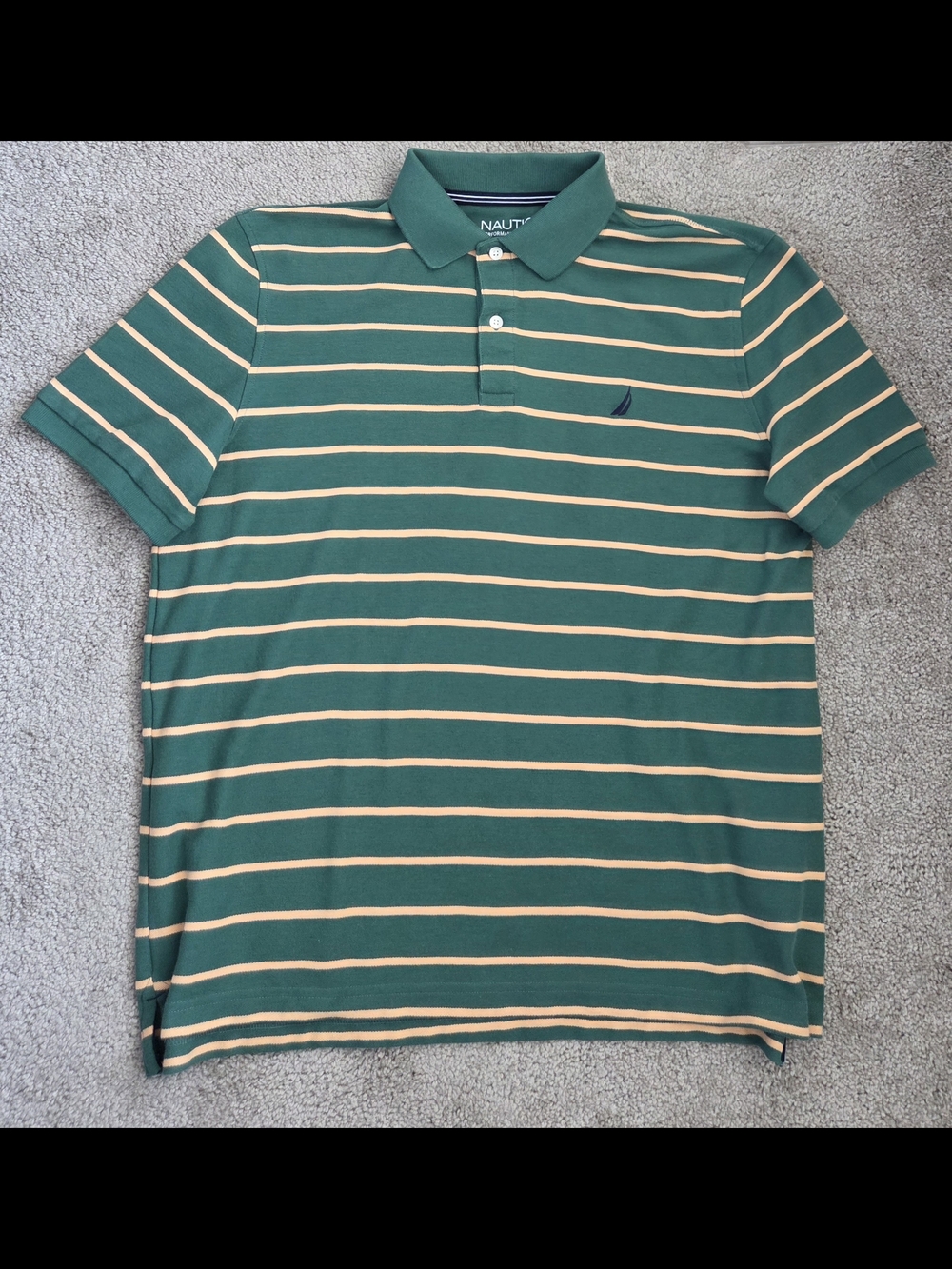 Nautica Vintage Green Polo Shirt with Yellow Stripes Men's Large